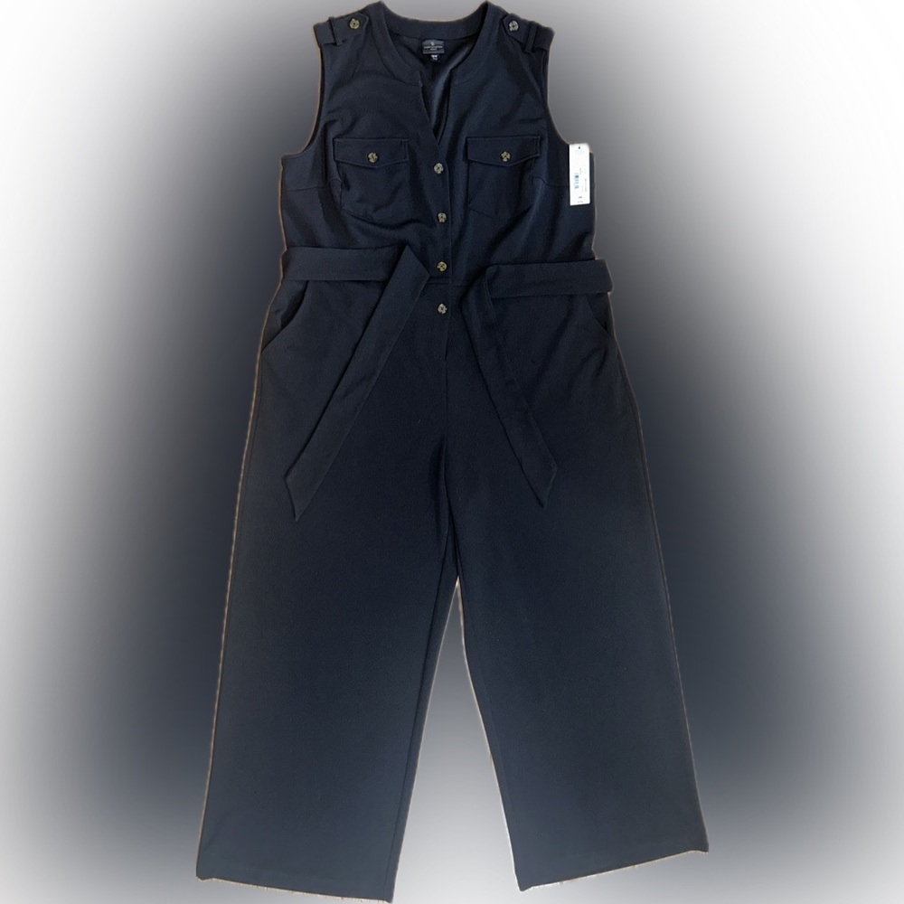 NWT Worthington SZ18W black wide leg jumpsuit 2 front & 2 breast pockets w/flaps - Picture 2 of 8
